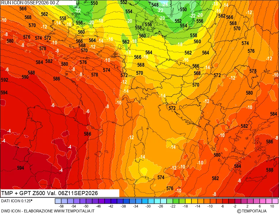 mappa 500 hPa Temp + GPT