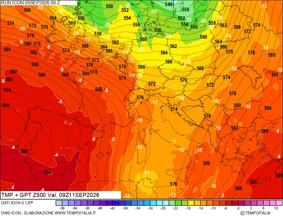 mappa 500 hPa Temp + GPT