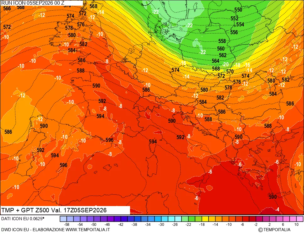 mappa 500 hPa Temp + GPT