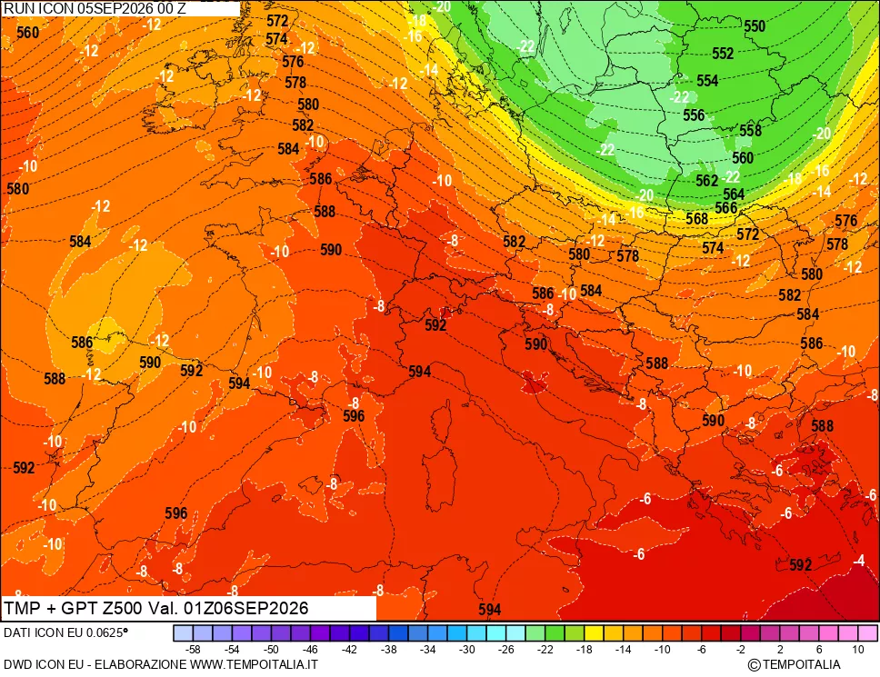 mappa 500 hPa Temp + GPT