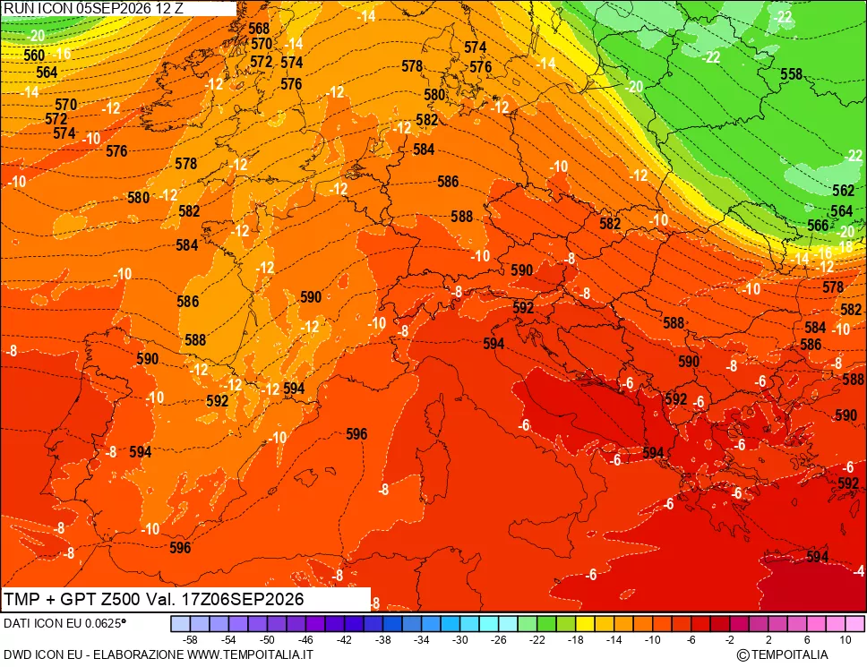 mappa 500 hPa Temp + GPT