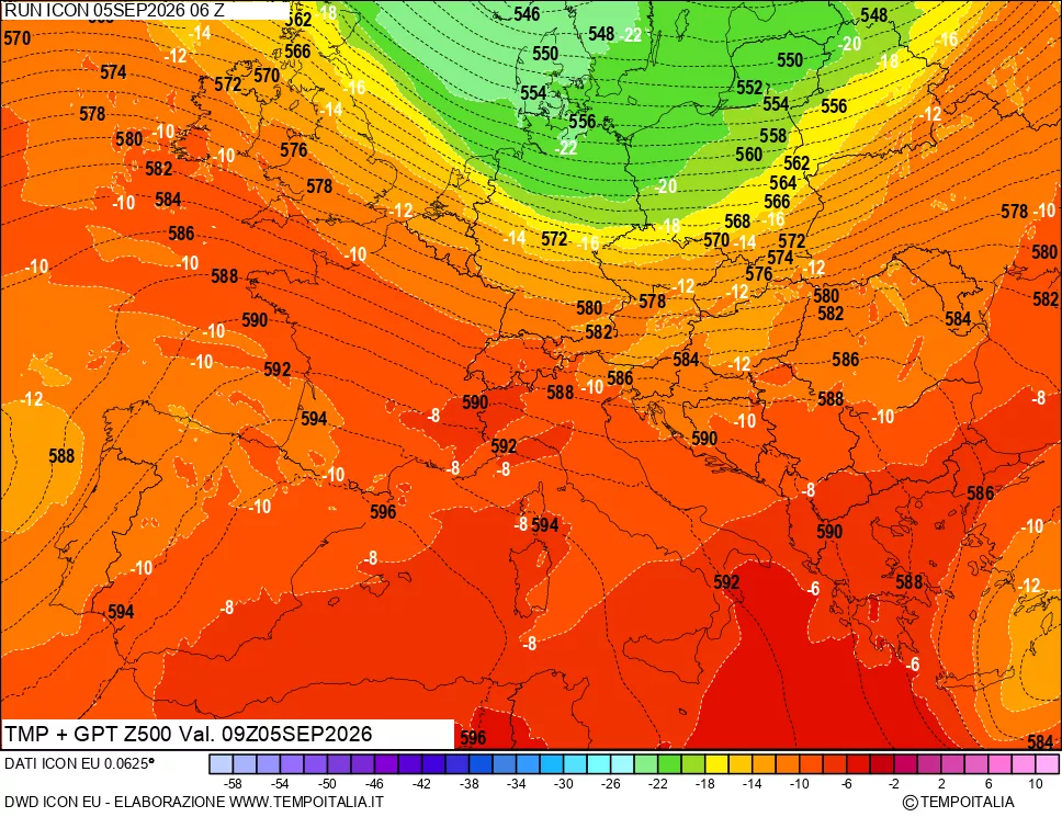 mappa 500 hPa Temp + GPT