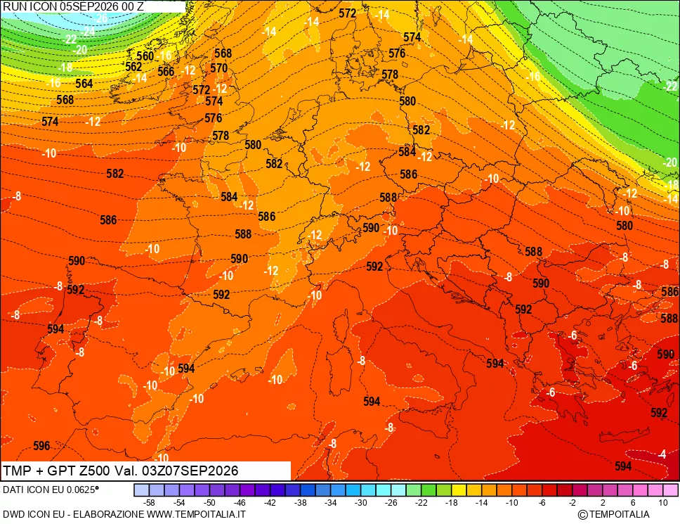 mappa 500 hPa Temp + GPT