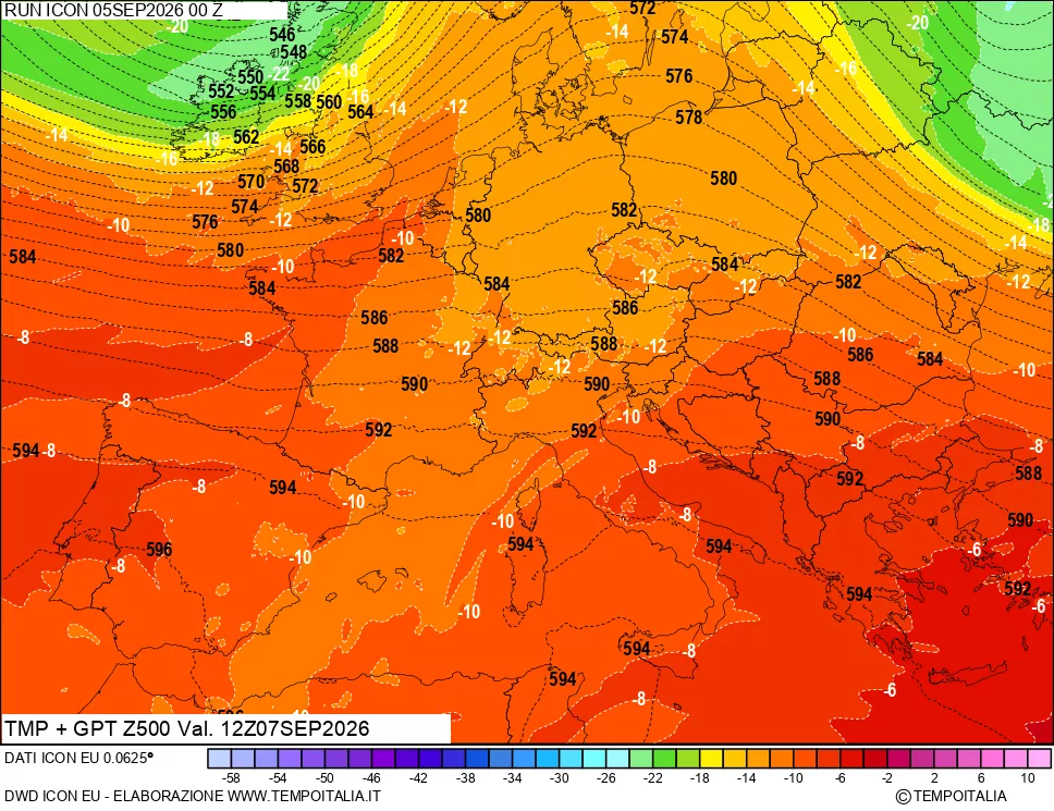 mappa 500 hPa Temp + GPT