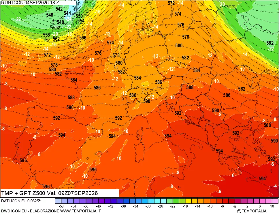 mappa 500 hPa Temp + GPT