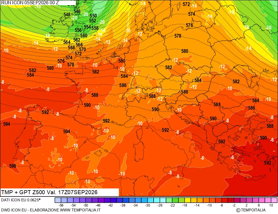 mappa 500 hPa Temp + GPT