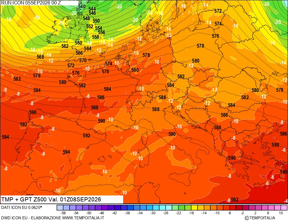 mappa 500 hPa Temp + GPT