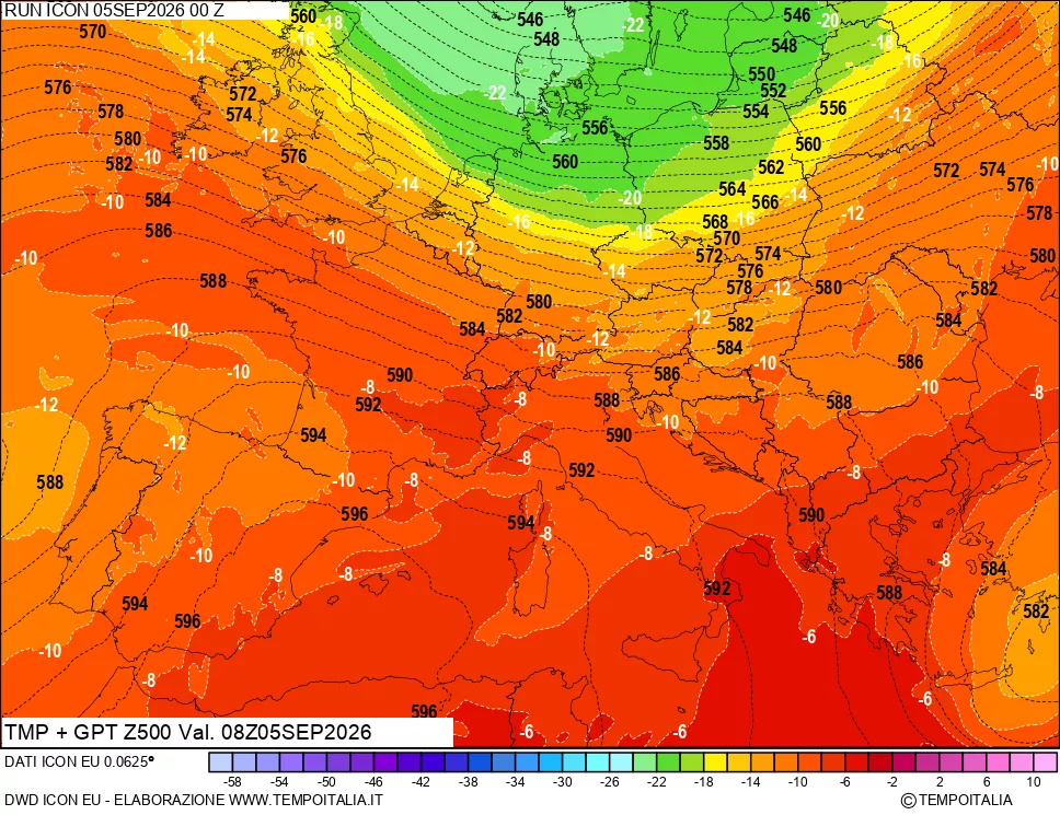 mappa 500 hPa Temp + GPT