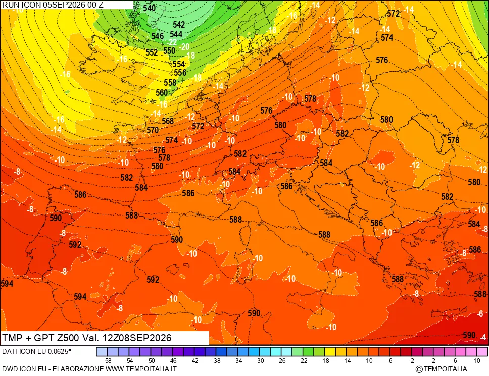 mappa 500 hPa Temp + GPT