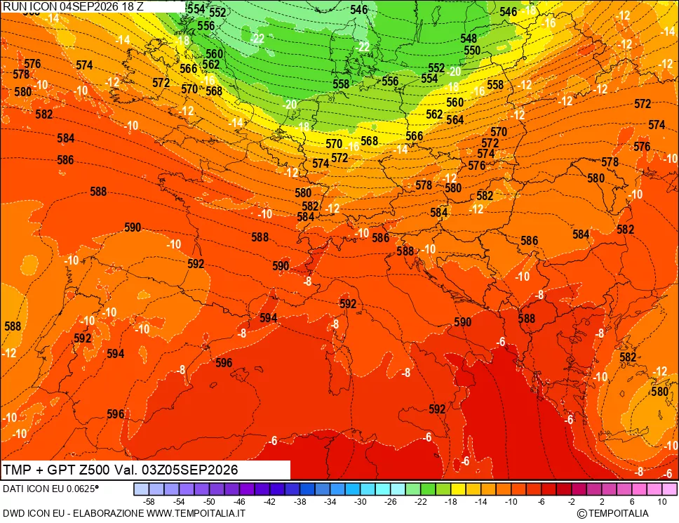 mappa 500 hPa Temp + GPT