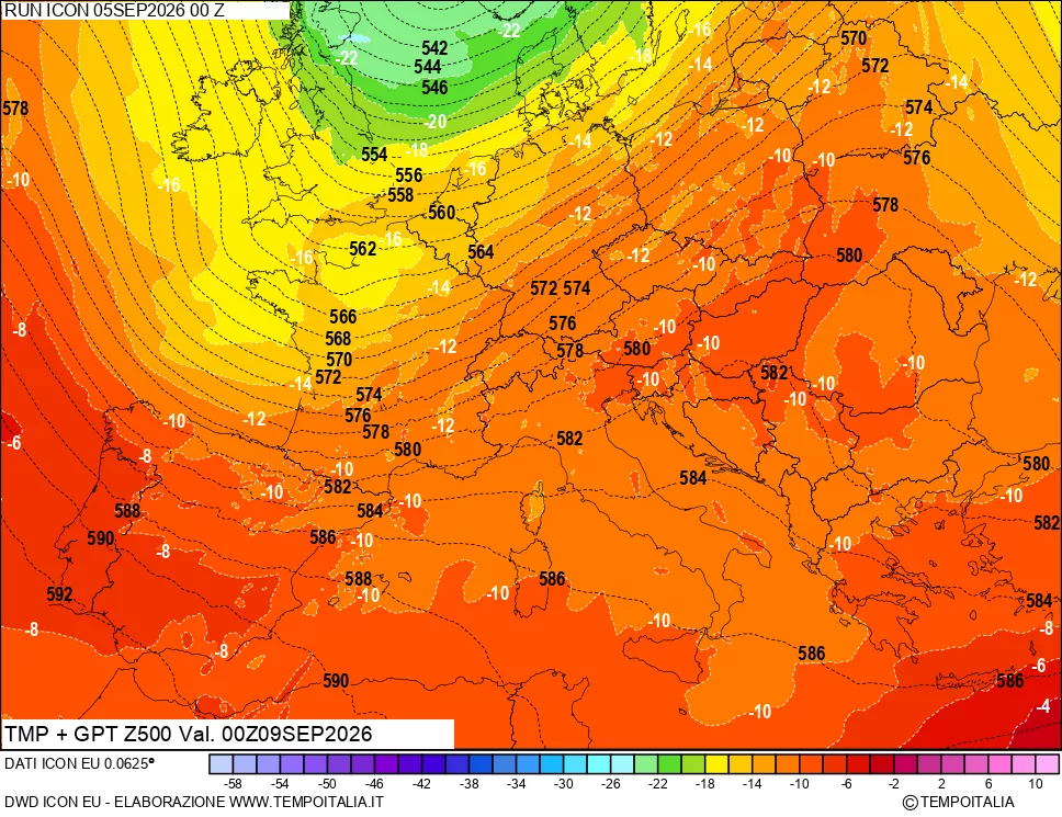 mappa 500 hPa Temp + GPT