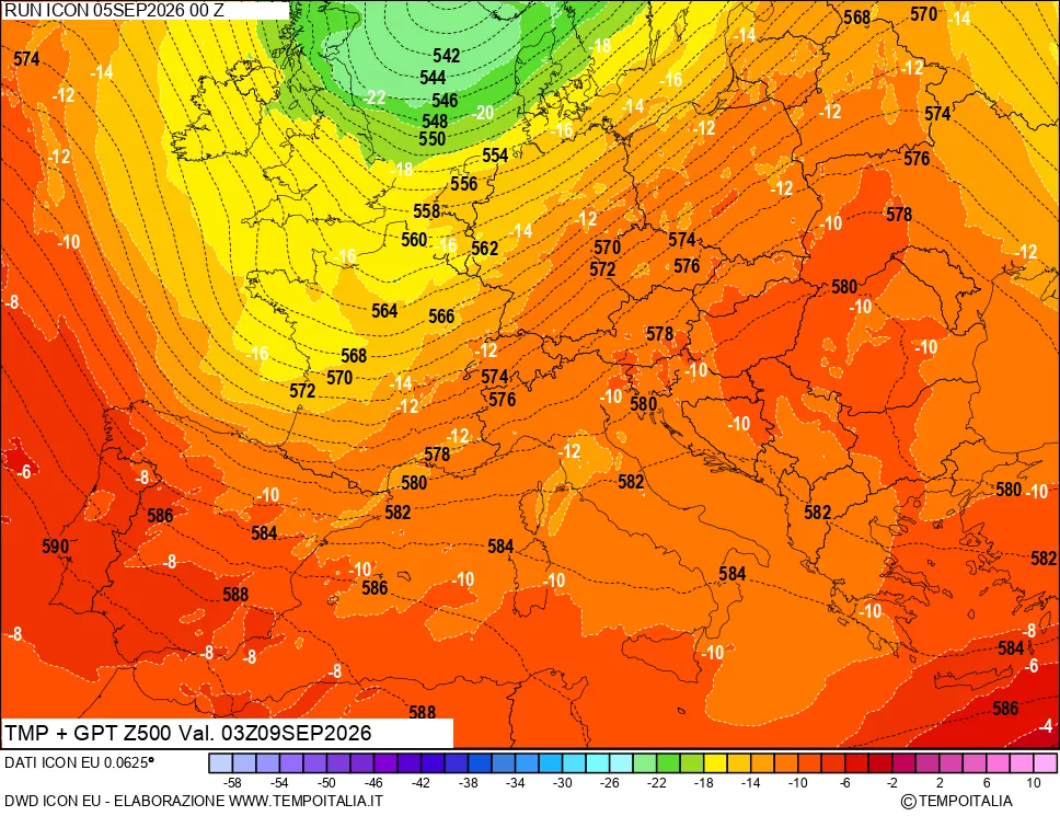 mappa 500 hPa Temp + GPT