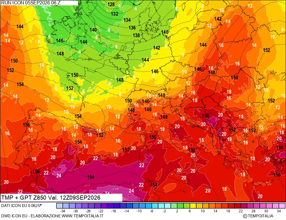 mappa 850 hPa Temp