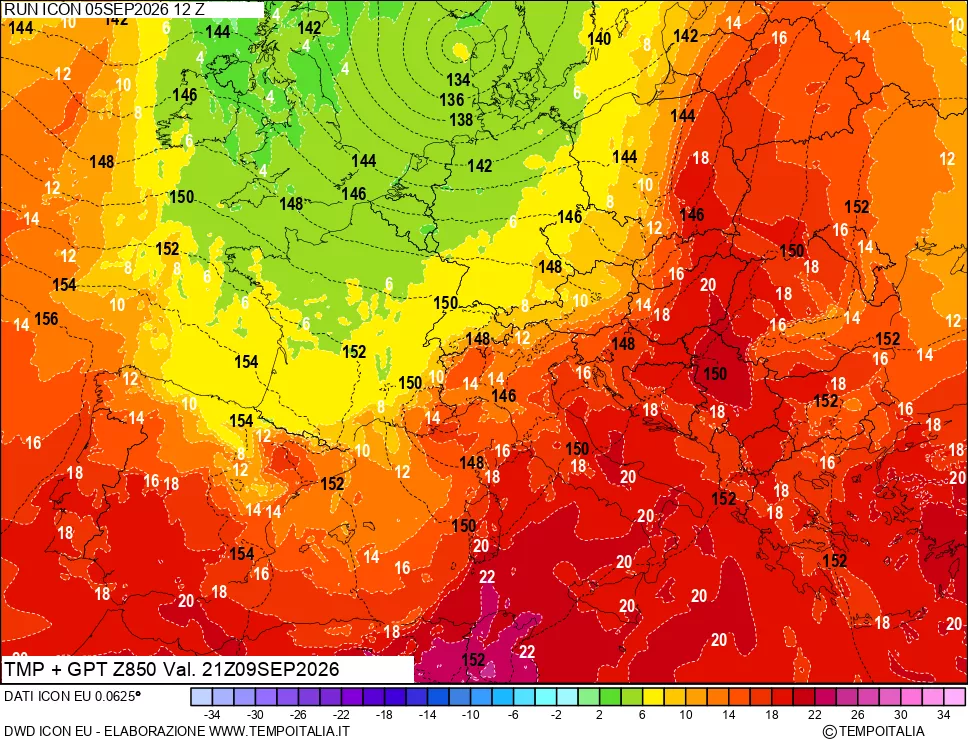 mappa 850 hPa Temp