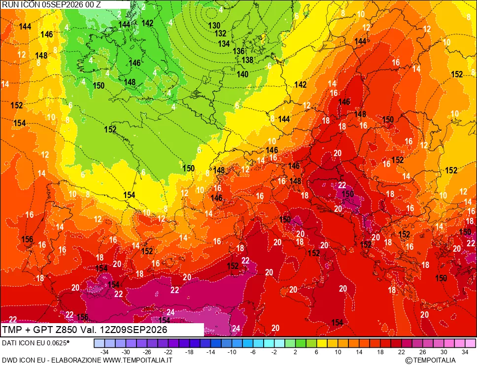 mappa 850 hPa Temp