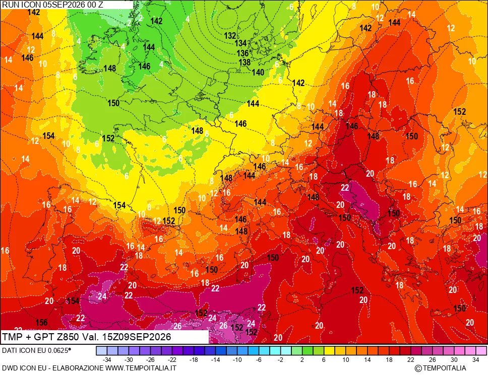 mappa 850 hPa Temp