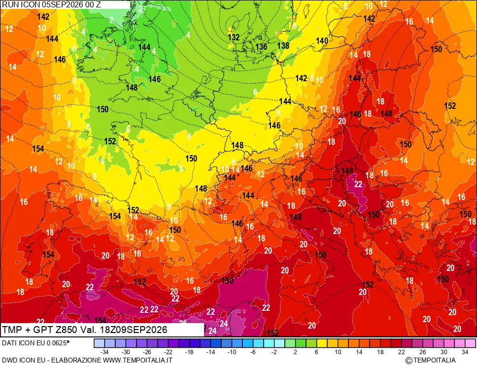 mappa 850 hPa Temp