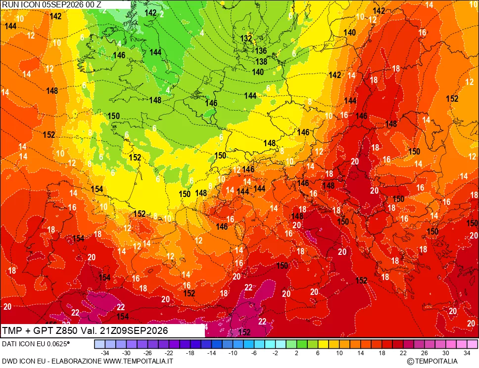 mappa 850 hPa Temp
