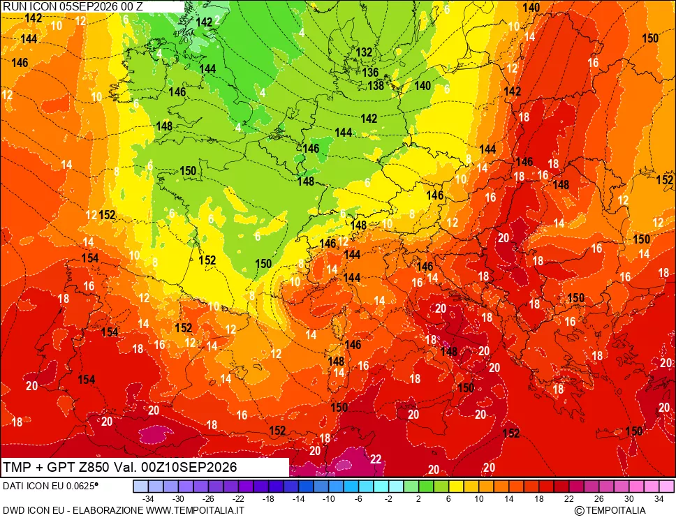 mappa 850 hPa Temp