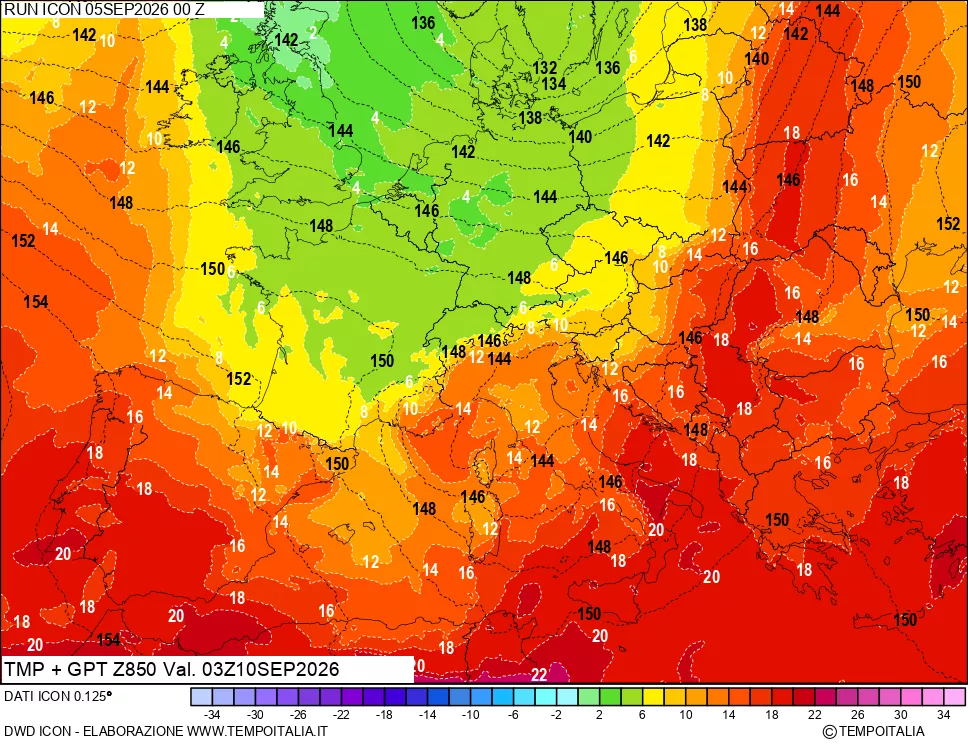 mappa 850 hPa Temp