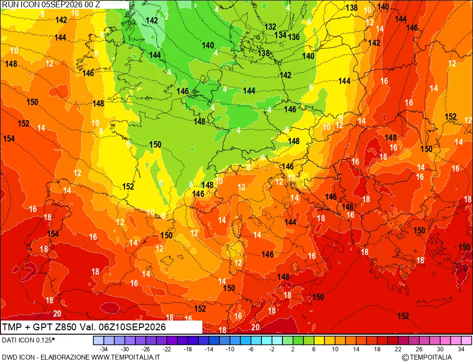 mappa 850 hPa Temp