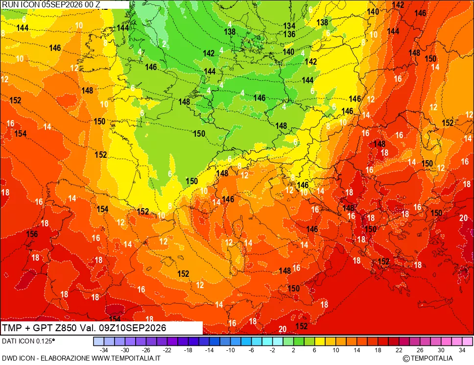 mappa 850 hPa Temp