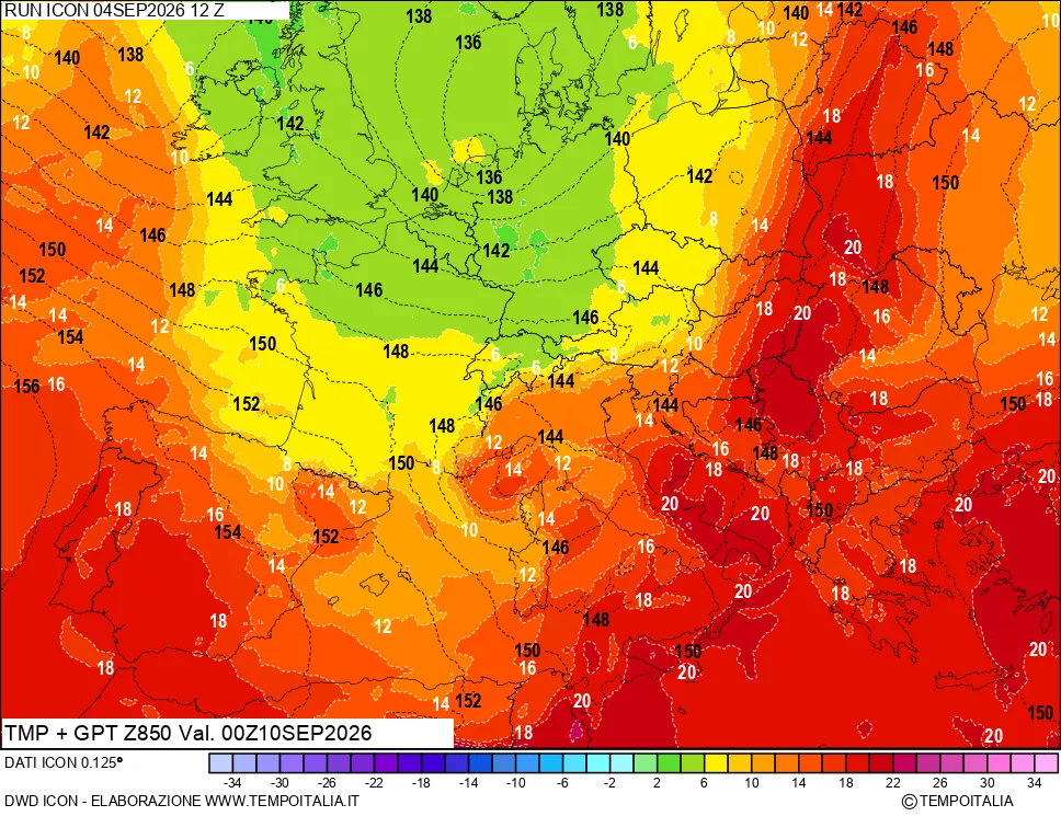 mappa 850 hPa Temp