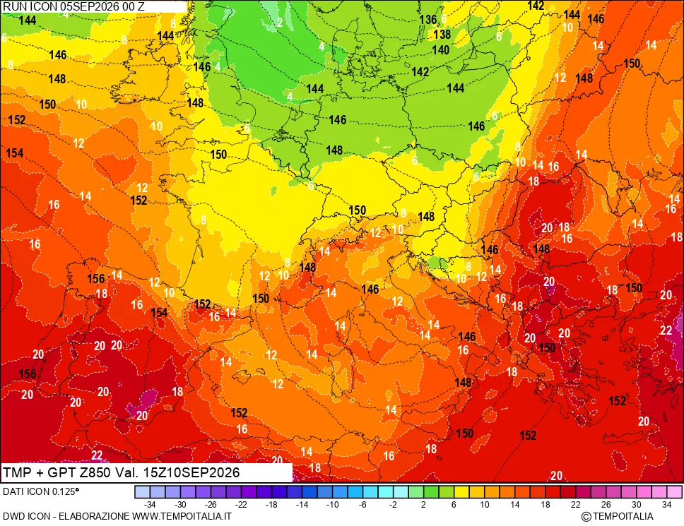 mappa 850 hPa Temp