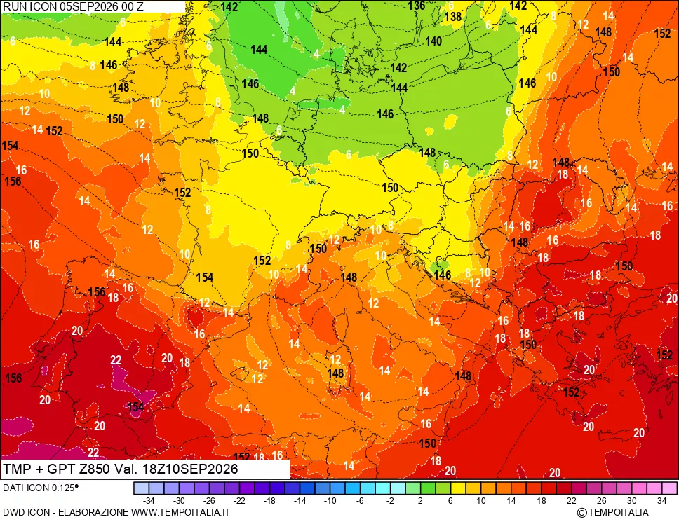 mappa 850 hPa Temp