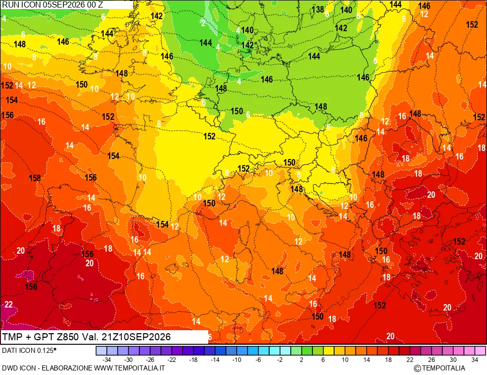 mappa 850 hPa Temp