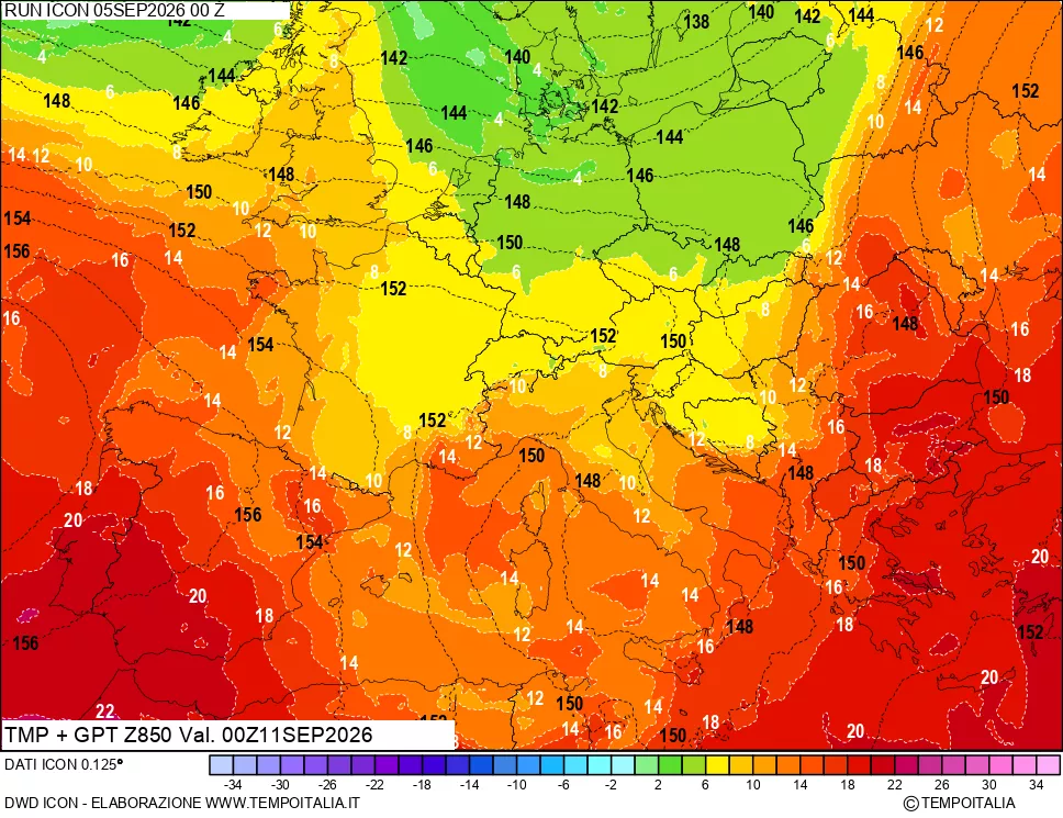 mappa 850 hPa Temp