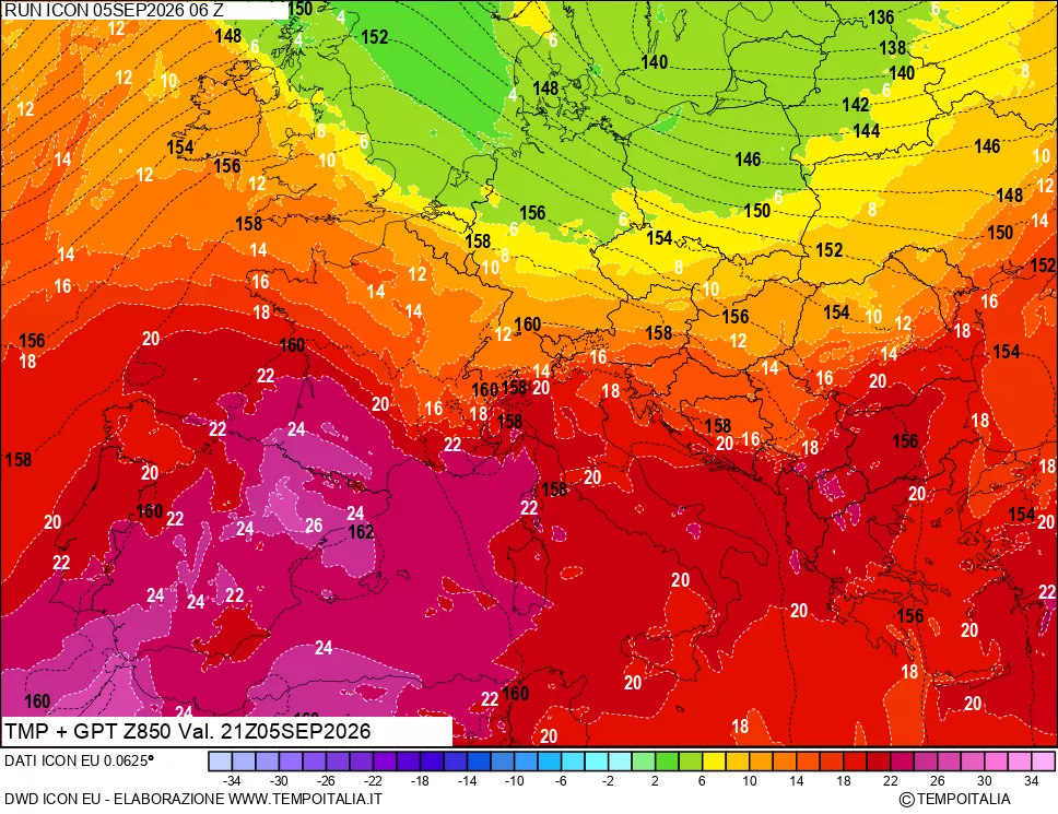 mappa 850 hPa Temp
