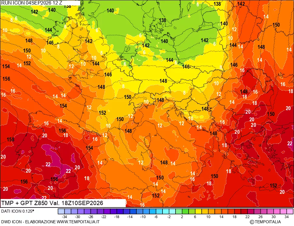 mappa 850 hPa Temp