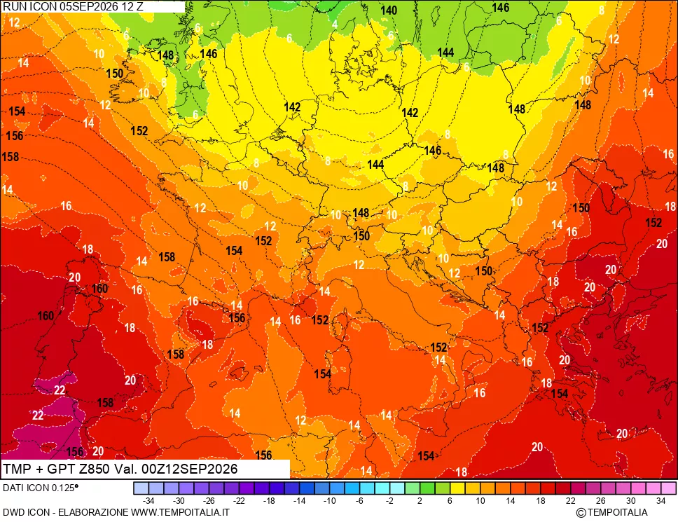 mappa 850 hPa Temp