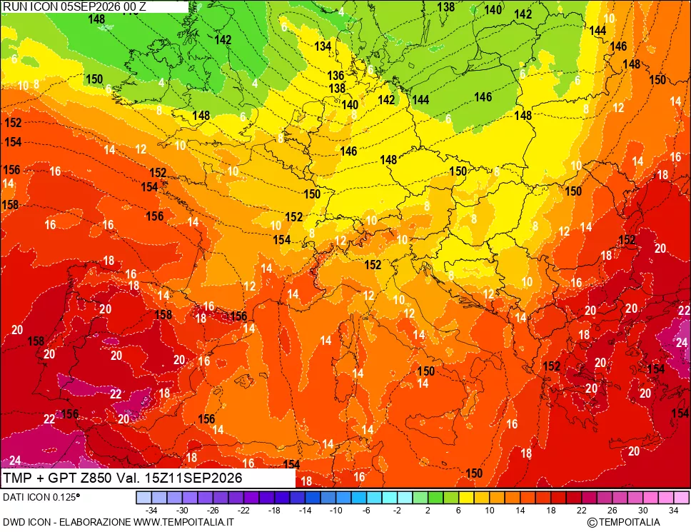 mappa 850 hPa Temp