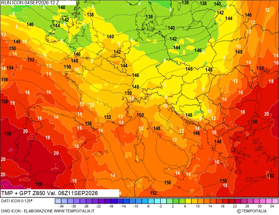 mappa 850 hPa Temp