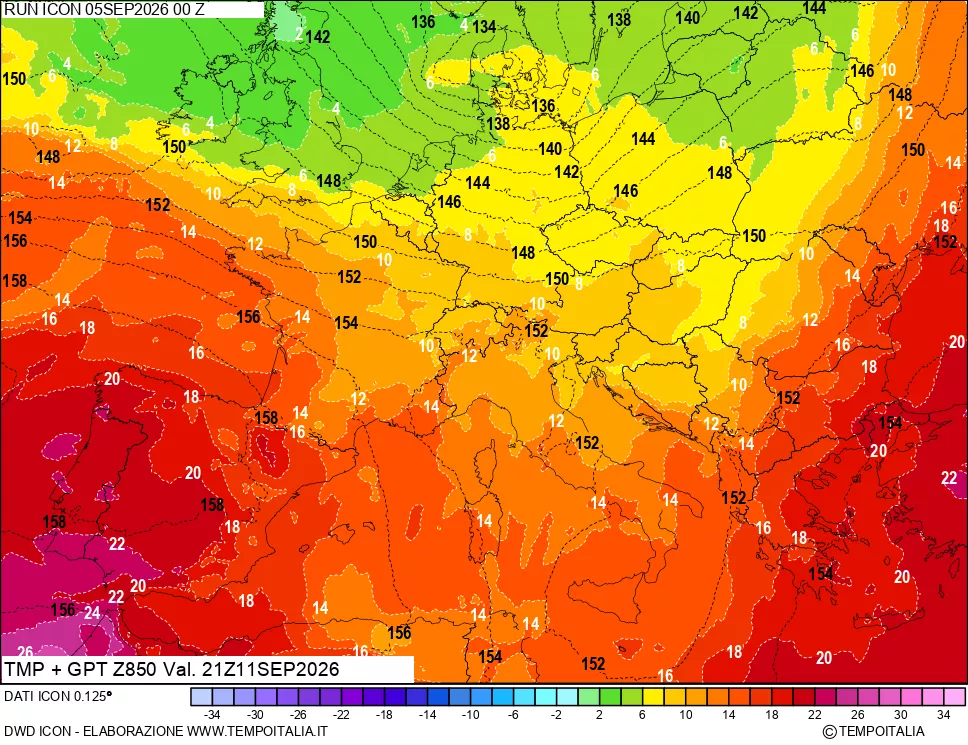 mappa 850 hPa Temp
