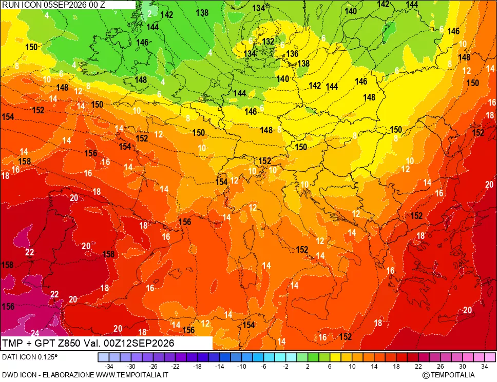 mappa 850 hPa Temp