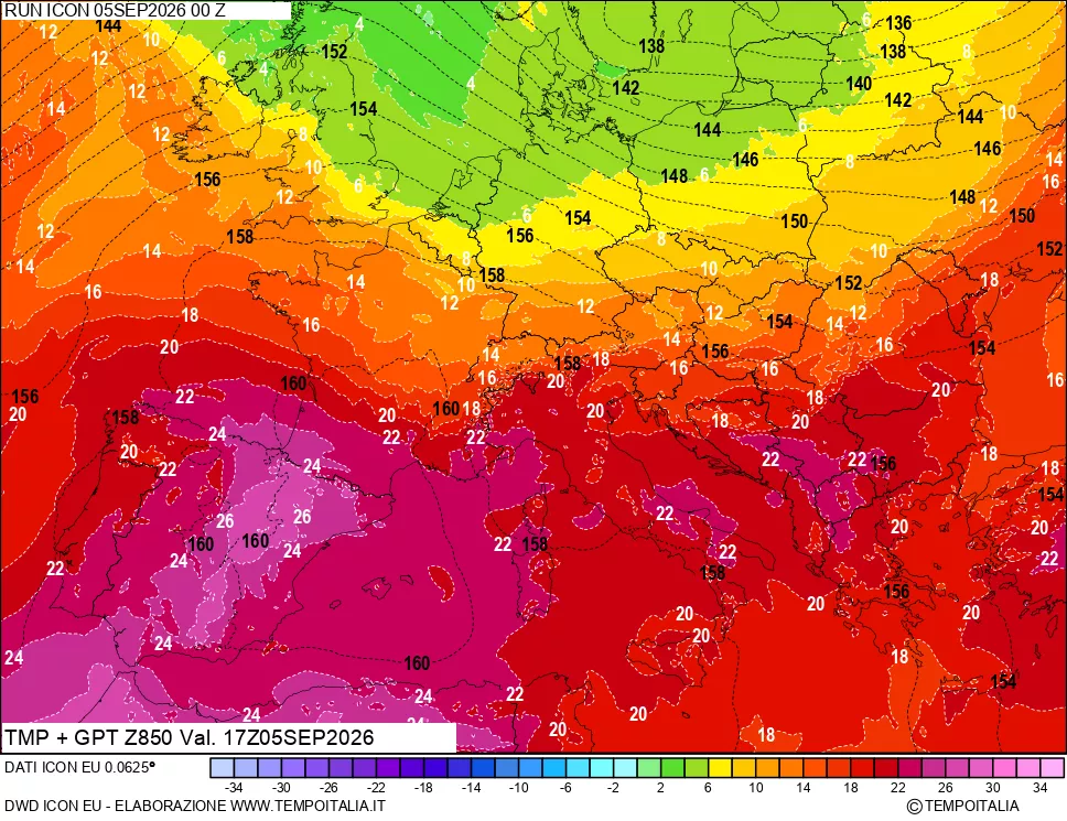 mappa 850 hPa Temp