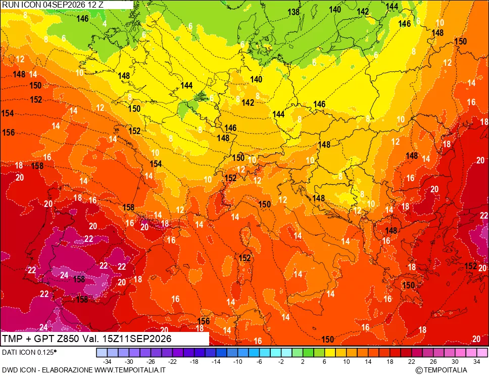 mappa 850 hPa Temp