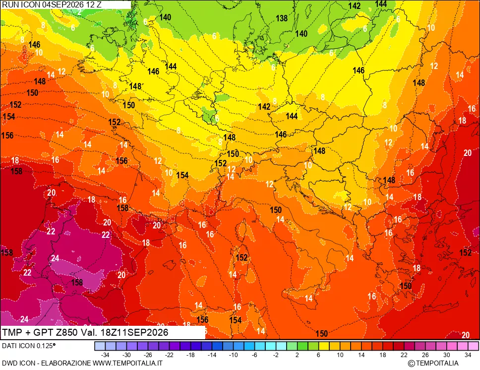 mappa 850 hPa Temp