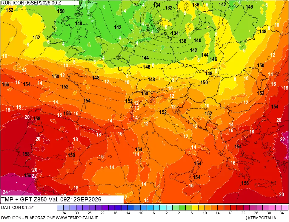 mappa 850 hPa Temp
