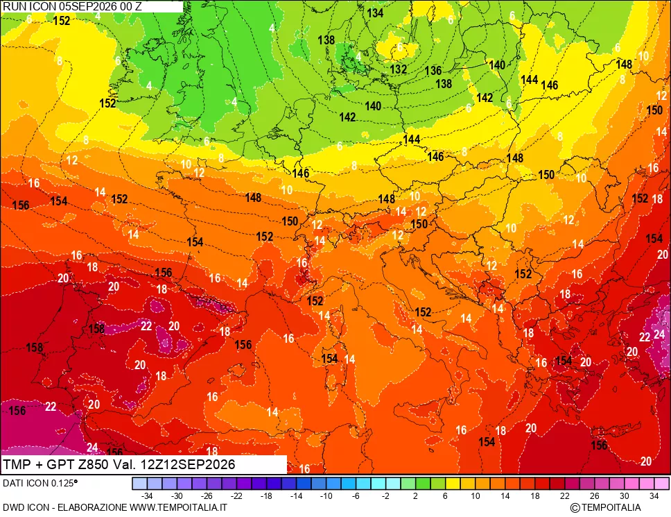 mappa 850 hPa Temp