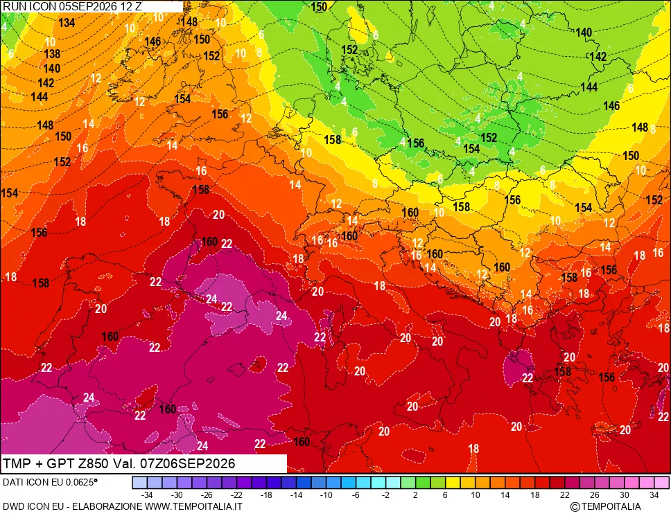 mappa 850 hPa Temp