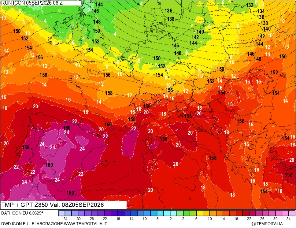 mappa 850 hPa Temp