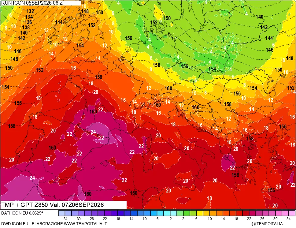 mappa 850 hPa Temp