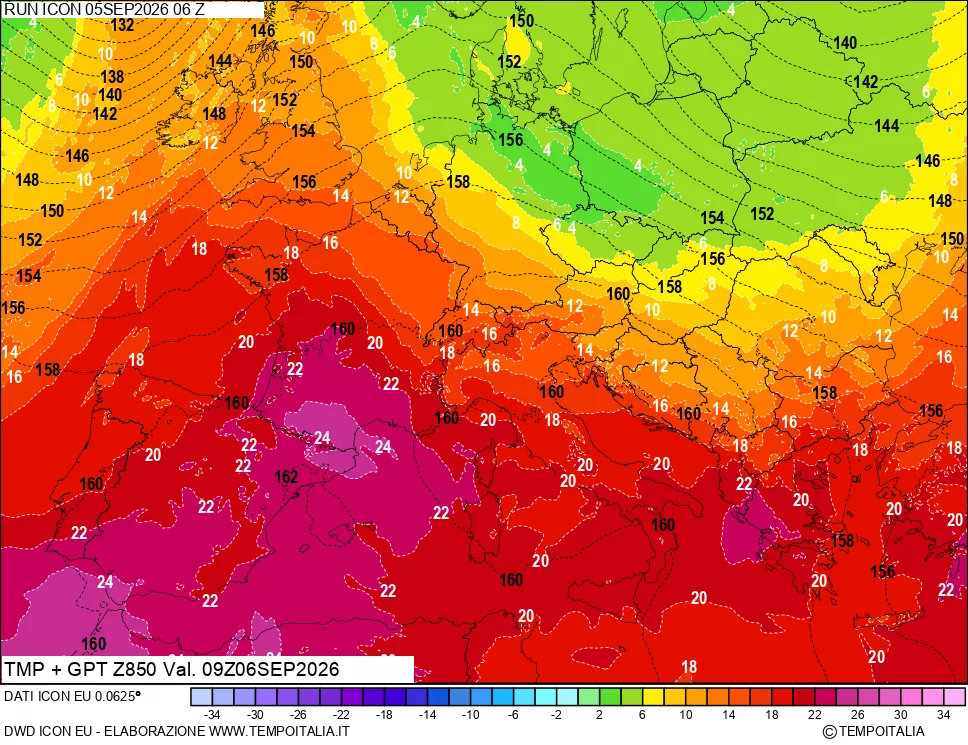 mappa 850 hPa Temp