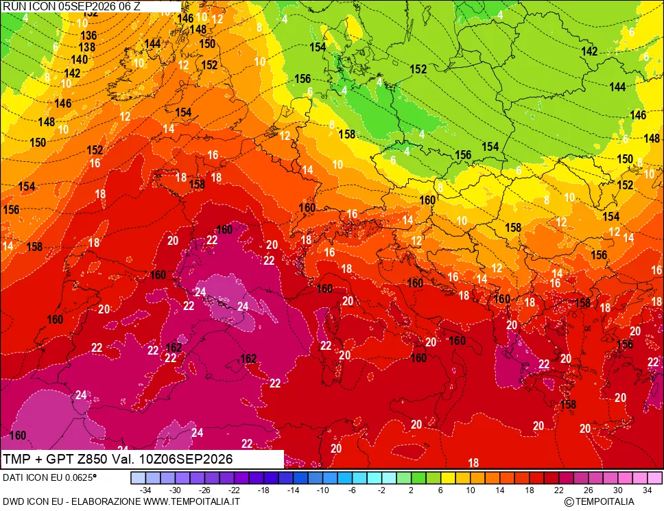 mappa 850 hPa Temp
