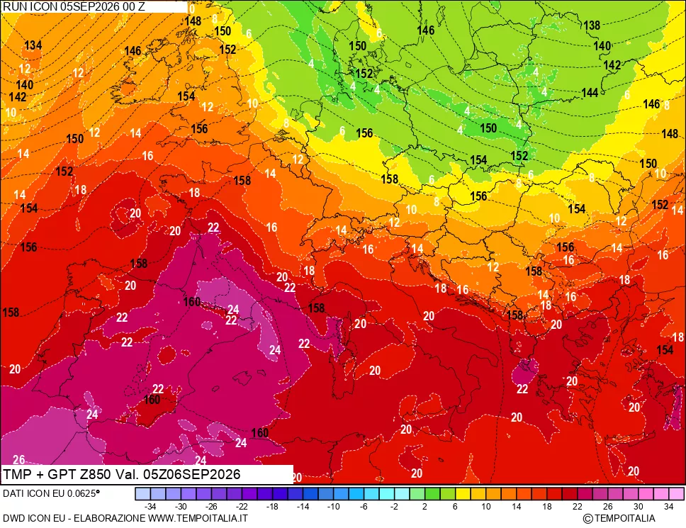 mappa 850 hPa Temp