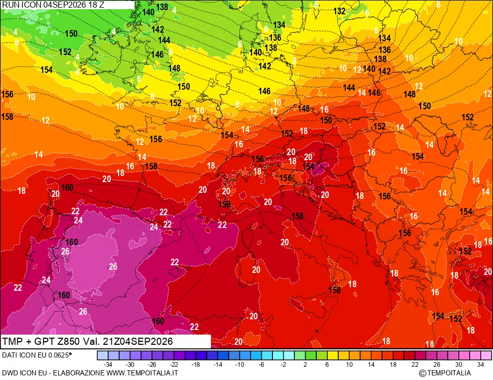 mappa 850 hPa Temp